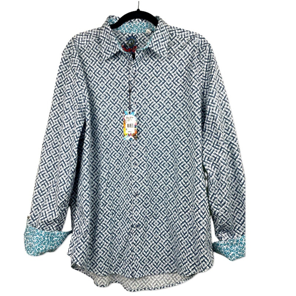 ROBERT GRAHAM Hatfield Geometric Print Button Down shirt Untucked size XL LIGHT - Picture 1 of 11